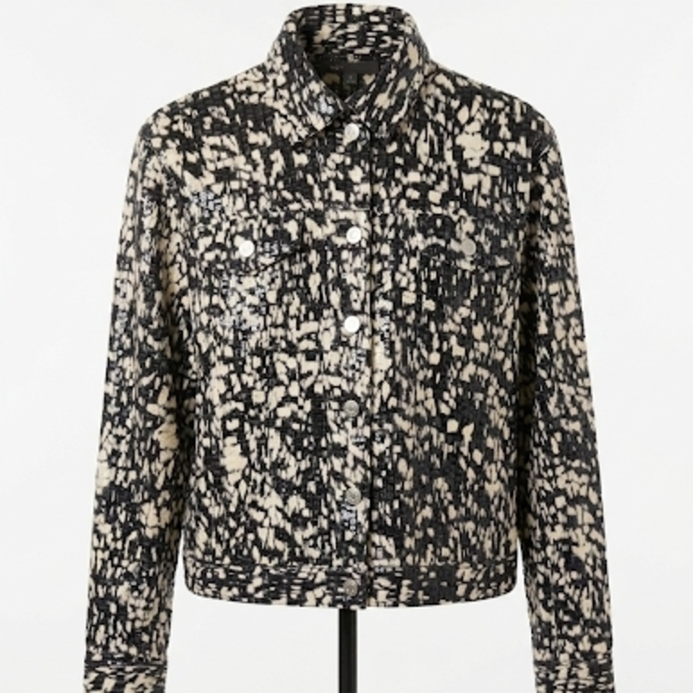 Notations Black & White Abstract Floral Denim-Style Jacket - Size M